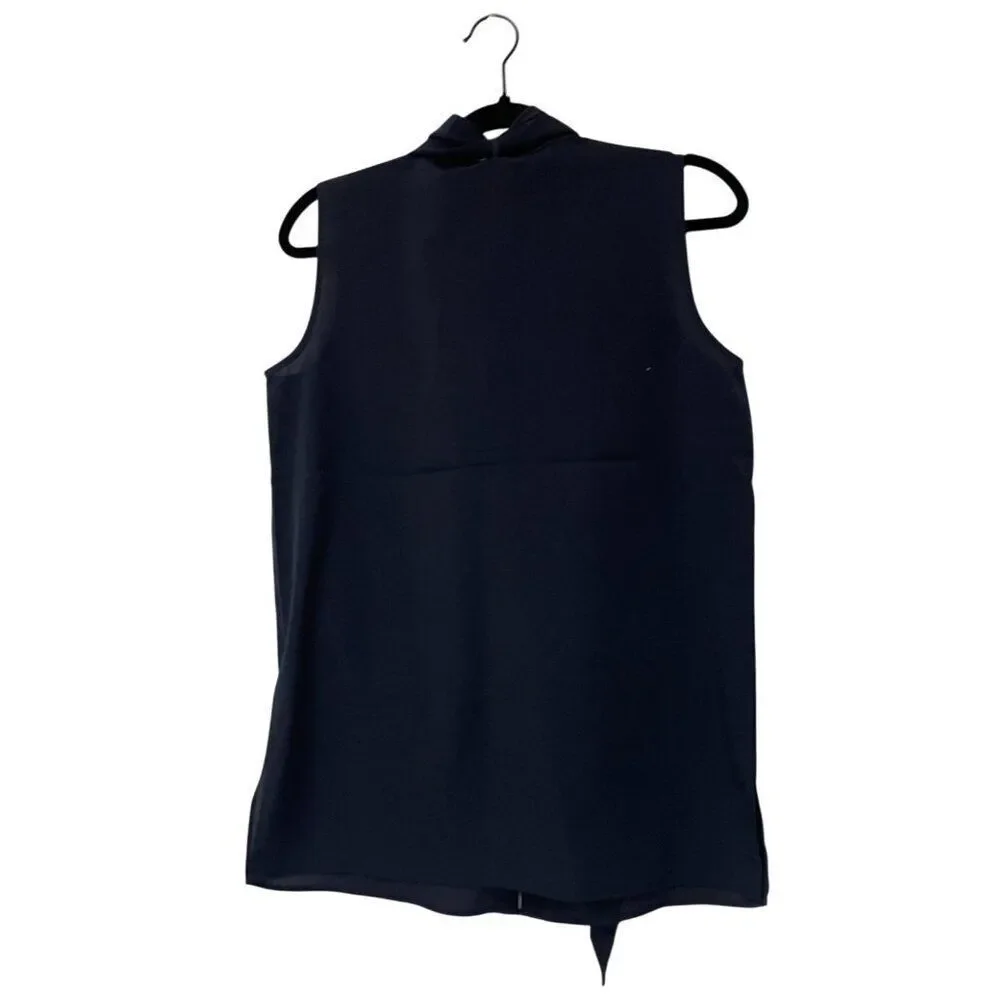 Tory Burch Womens Sleeveless Bow Blouse Top Shirt Sz 4 Navy Blue NWT $250